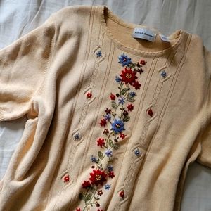 Vintage Alfred Dunner Cotton Floral Embroidery Sweater